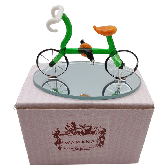 WAMANA Hand Blown Glass Bicycle Ornament/Figurine w/ Box & Mirror Base - Picture 1 of 7